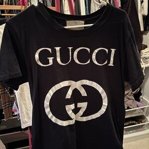 Gucci Black Tee with White Logo